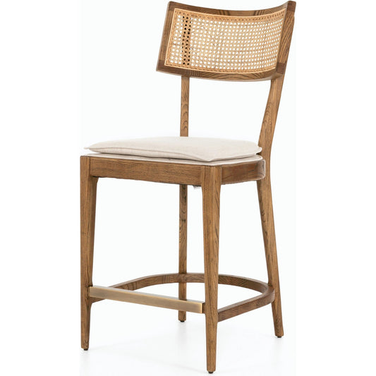 Britt Counter Stool by Four Hands. Made from 92% polyester, 8% flax, linen, solid nettlewood, iron in a transitional style.