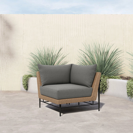 Build Your Own: Cavan Outdoor Sectional by Four Hands in faux hyacinth, venao charcoal. Made from 100% olefin, aluminum, 100% polyethylene in a modern style.
