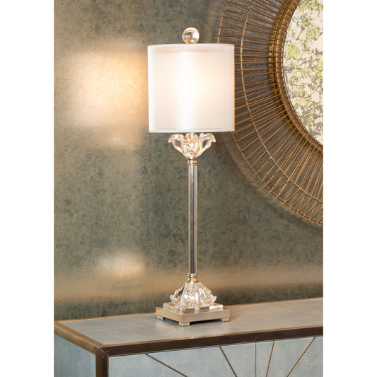 Celine Lamp by Wildwood in brushed nickel, clear. Made from crystal, glass in a transitional style.