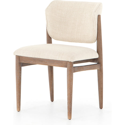 Joren Dining Chair by Four Hands in irving taupe and pecan whitewash. Made from 56% polyester, 44% acrylic, solid nettlewood, 100% polyester in a coastal style.