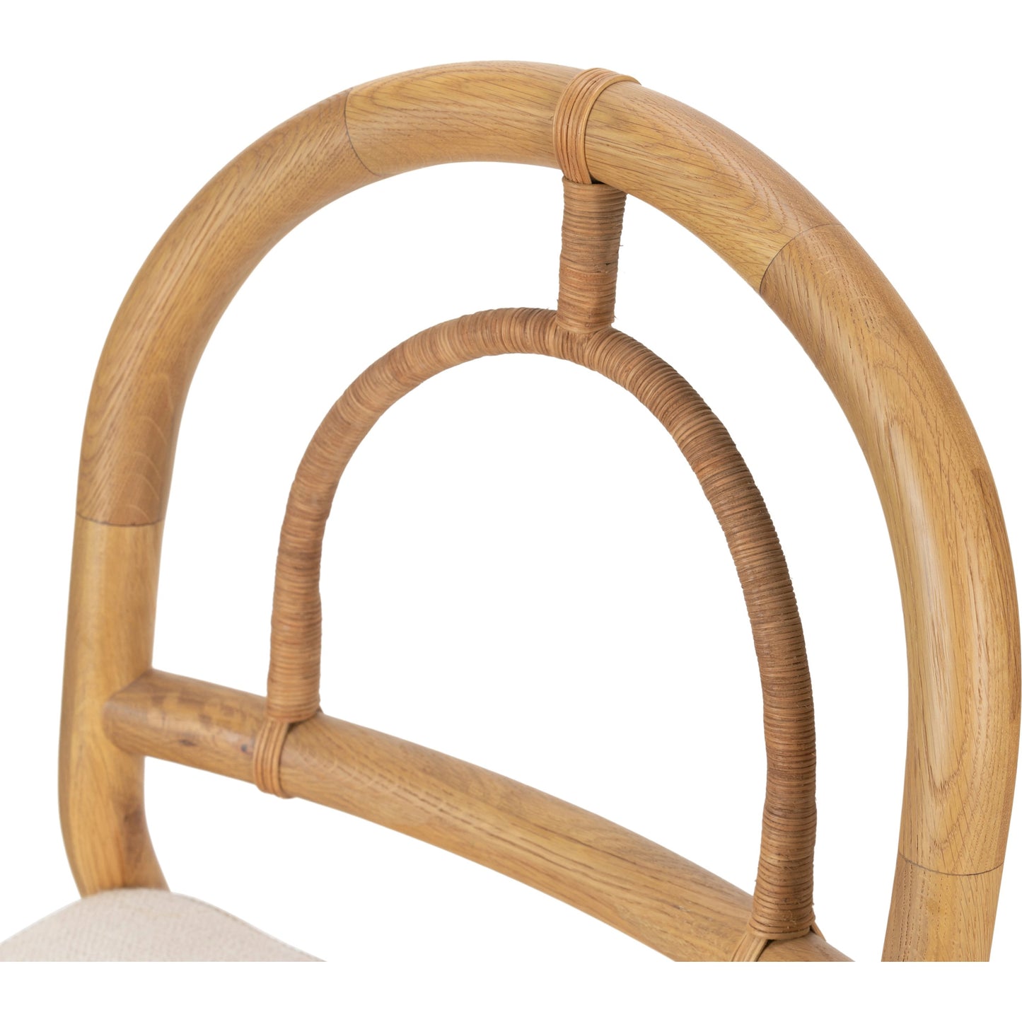 004 SI-1980612 | Additional Silo | Pace Dining Chair by Four Hands in natural cane, dover crescent and burnished oak. Made from 71% viscose (rayon), 17% polyester, 12% flax, linen, solid oak, cane in a coastal style.