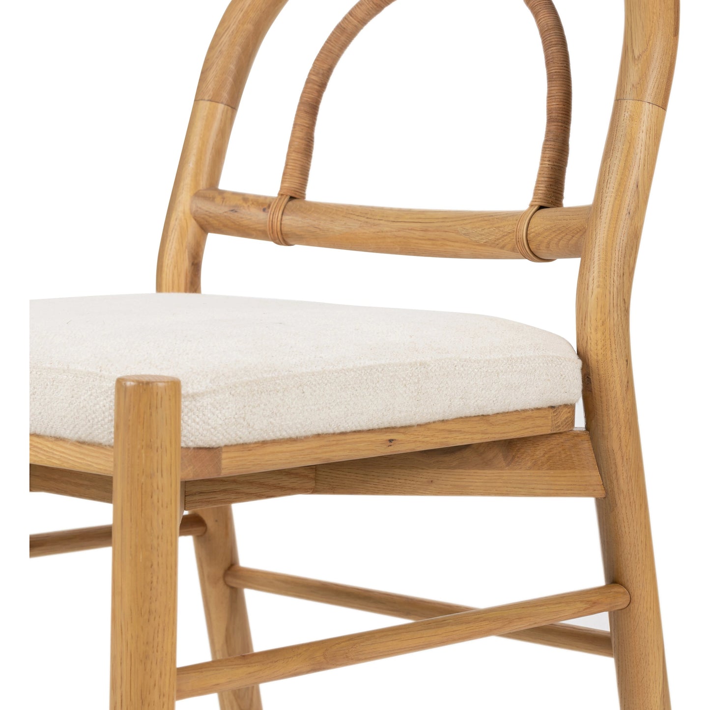 010 SI-1980612 | Additional Silo | Pace Dining Chair by Four Hands in natural cane, dover crescent and burnished oak. Made from 71% viscose (rayon), 17% polyester, 12% flax, linen, solid oak, cane in a coastal style.