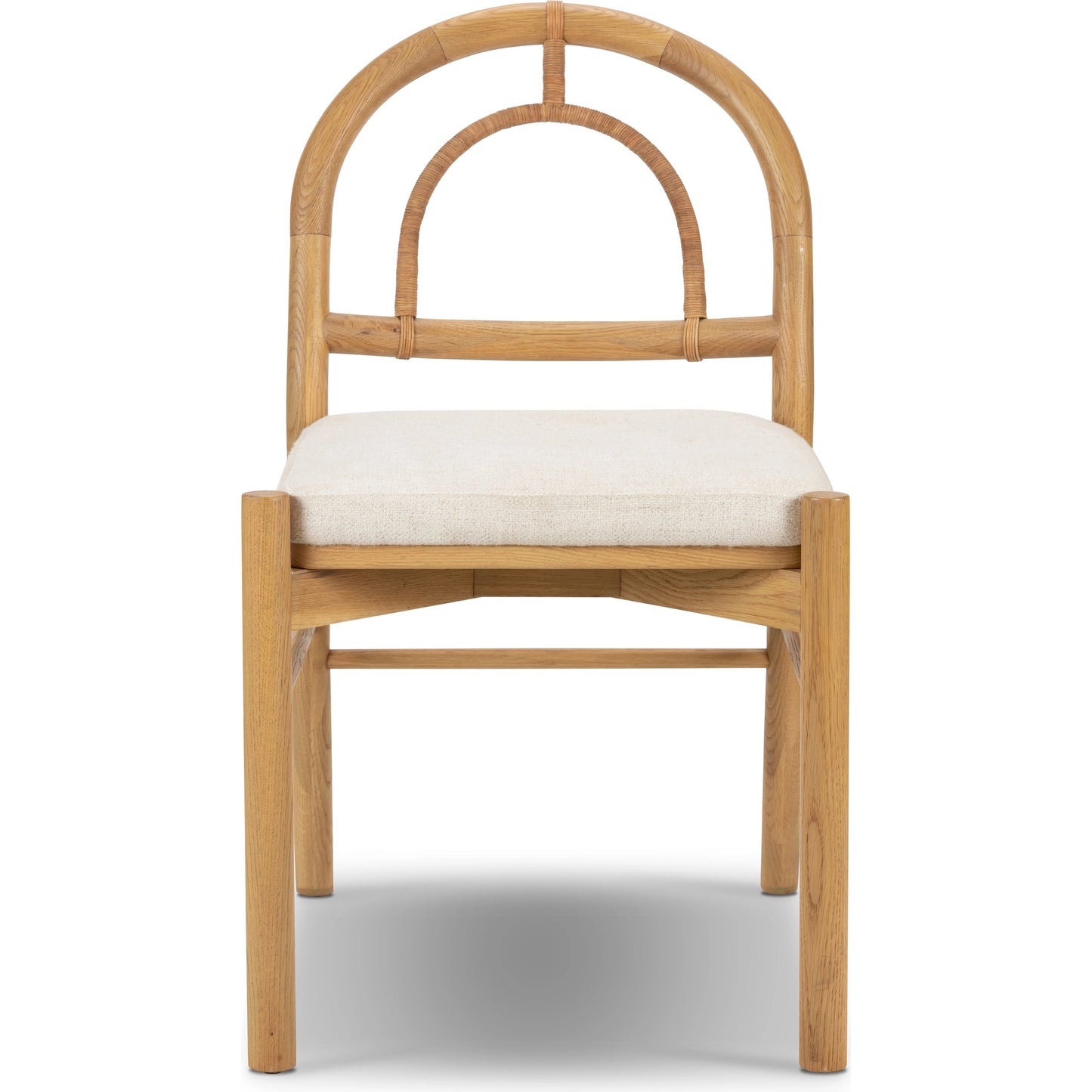 003 SI-1980612 | Additional Silo | Pace Dining Chair by Four Hands in natural cane, dover crescent and burnished oak. Made from 71% viscose (rayon), 17% polyester, 12% flax, linen, solid oak, cane in a coastal style.