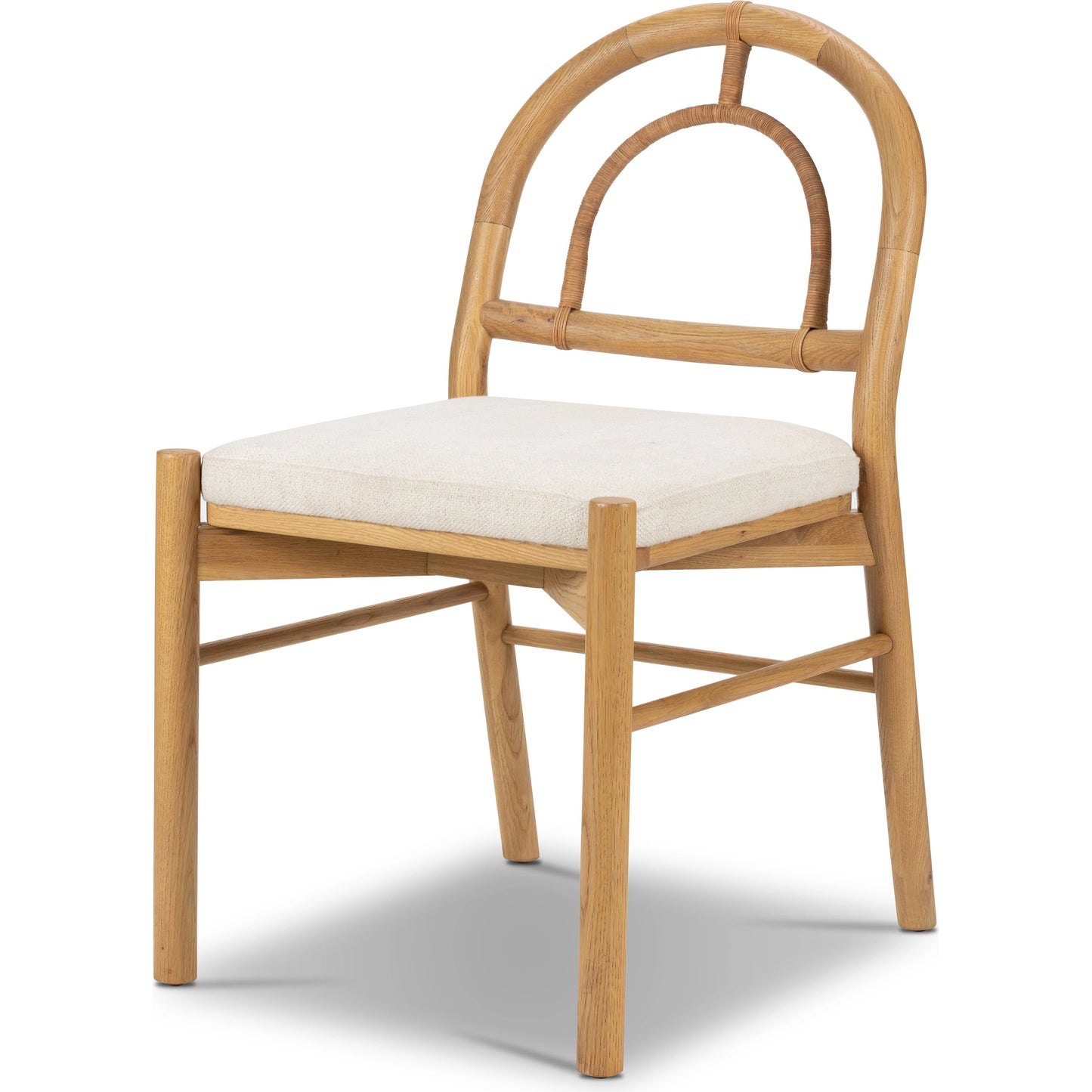 001 SI-1980612 | Additional Silo | Pace Dining Chair by Four Hands in natural cane, dover crescent and burnished oak. Made from 71% viscose (rayon), 17% polyester, 12% flax, linen, solid oak, cane in a coastal style.