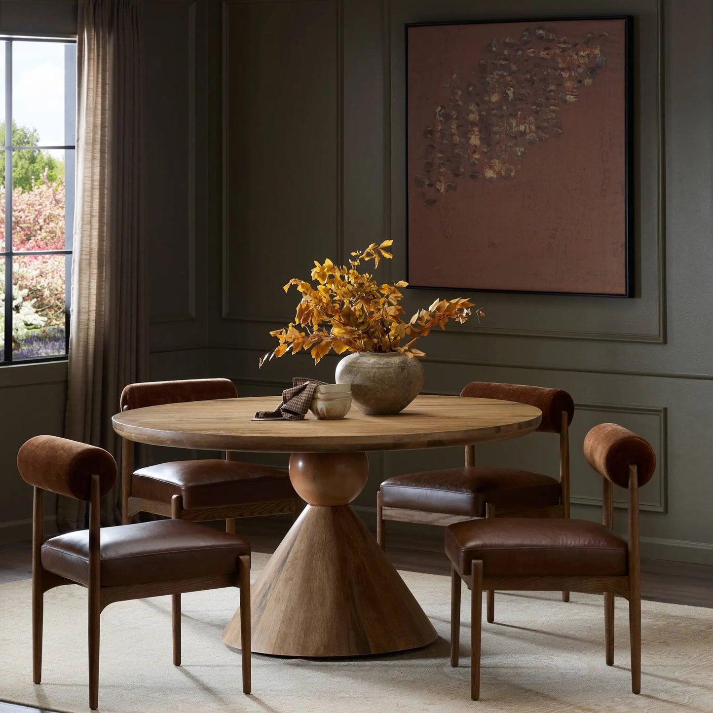 054 SI-1798885 | Lifestyle | Bibianna Dining Table by Four Hands. Made from solid parawood, solid marble in a modern style.