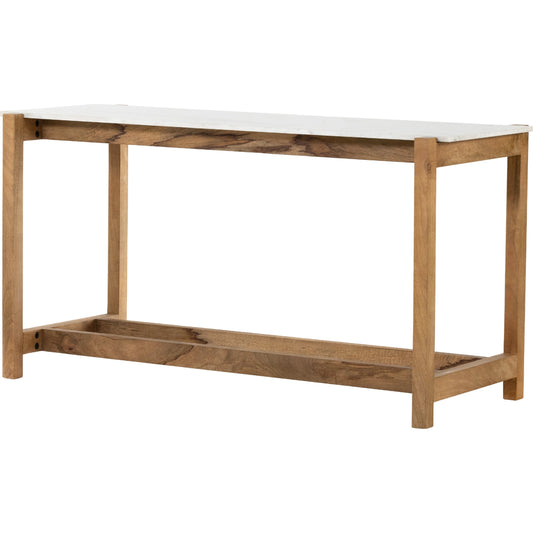 001 SI-2462048 | Primary Silo | Scout Counter Table by Four Hands in polished white marble, auburn mango. Made from solid marble, solid mango in a transitional style.