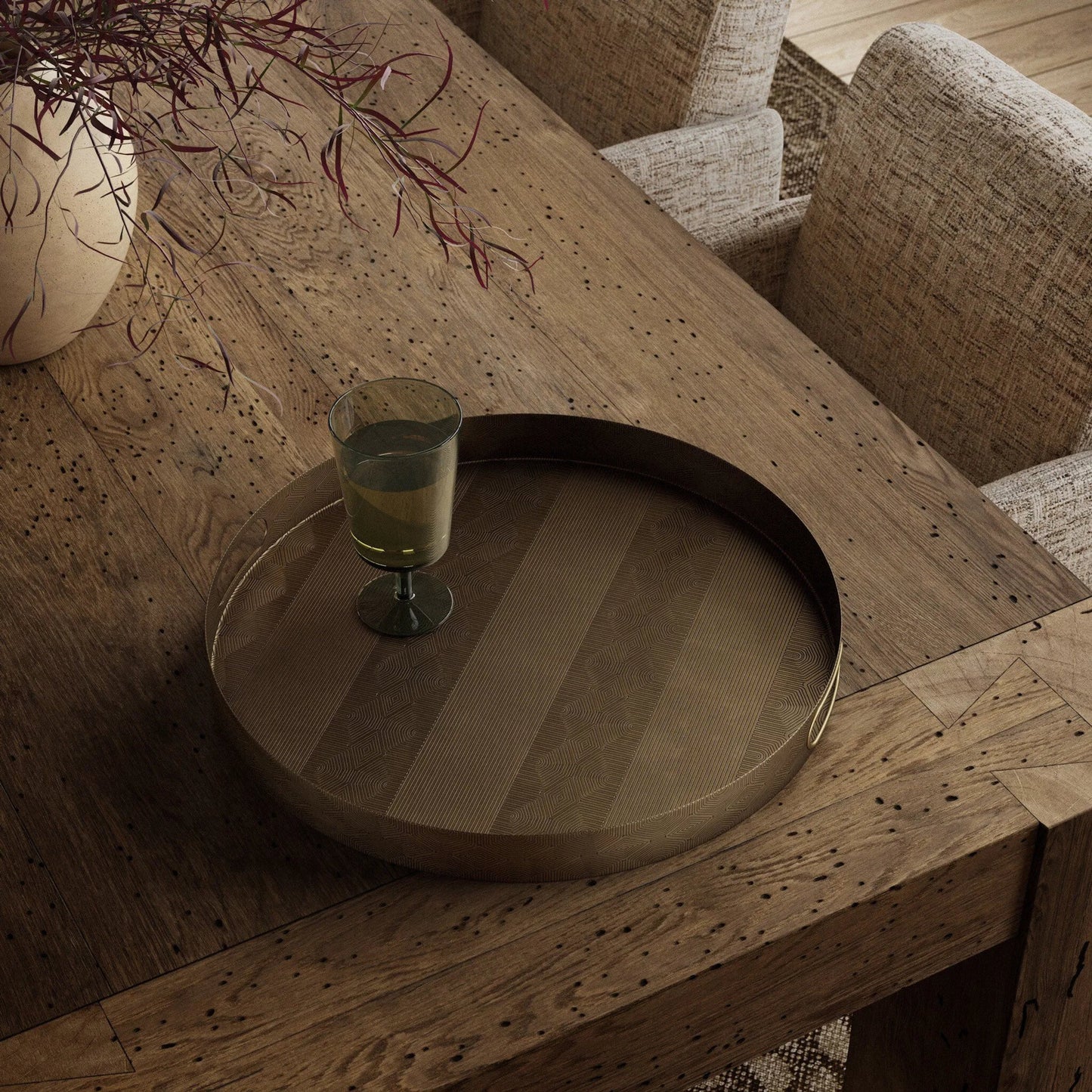 022 SI-1715213 | Lifestyle | Etched Tray by Four Hands in etched brass. Made from iron in a eclectic & global style.