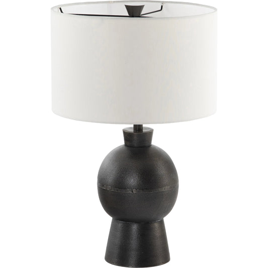 Kelita Table Lamp by Four Hands in textured black. Made from aluminum, 60% polyester, 40% viscose (rayon), thermoplastic in a transitional style.