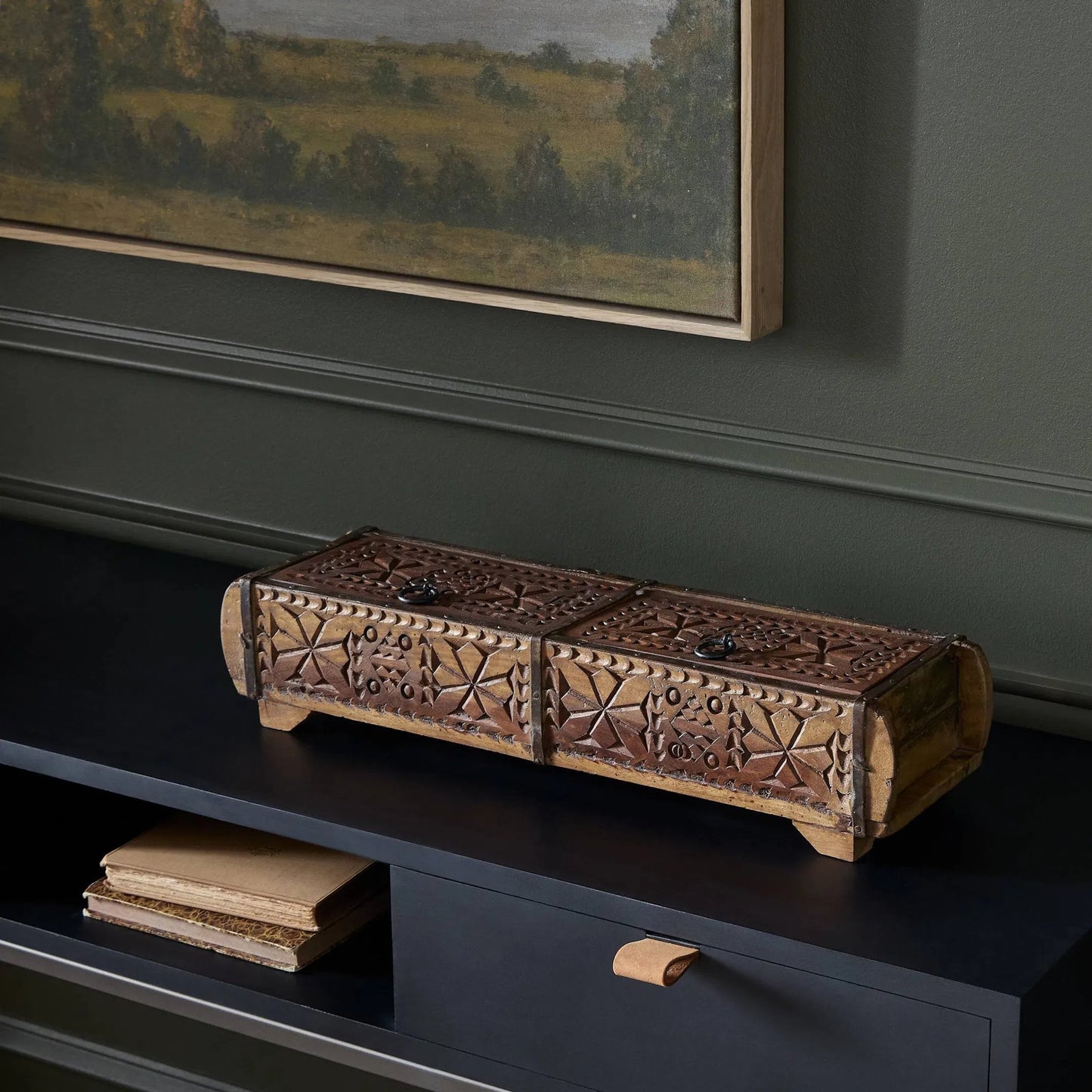 013 SI-1715339 | Lifestyle | Found Carved Box by Four Hands in reclaimed natural. Made from solid mixed reclaimed wood in a eclectic & global style.