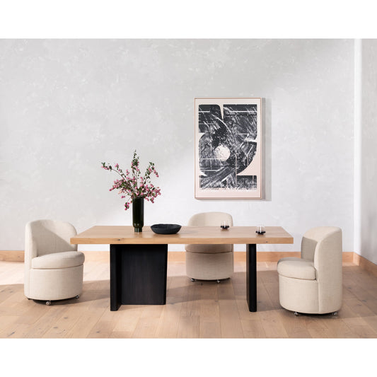 Gloria Dining Chair by Four Hands in hampton cream. Made from 97% polyester, 2% viscose (rayon), 1% flax, linen, 80% polyurethane foam, 20% polyester fiber, 100% polyester in a modern style.