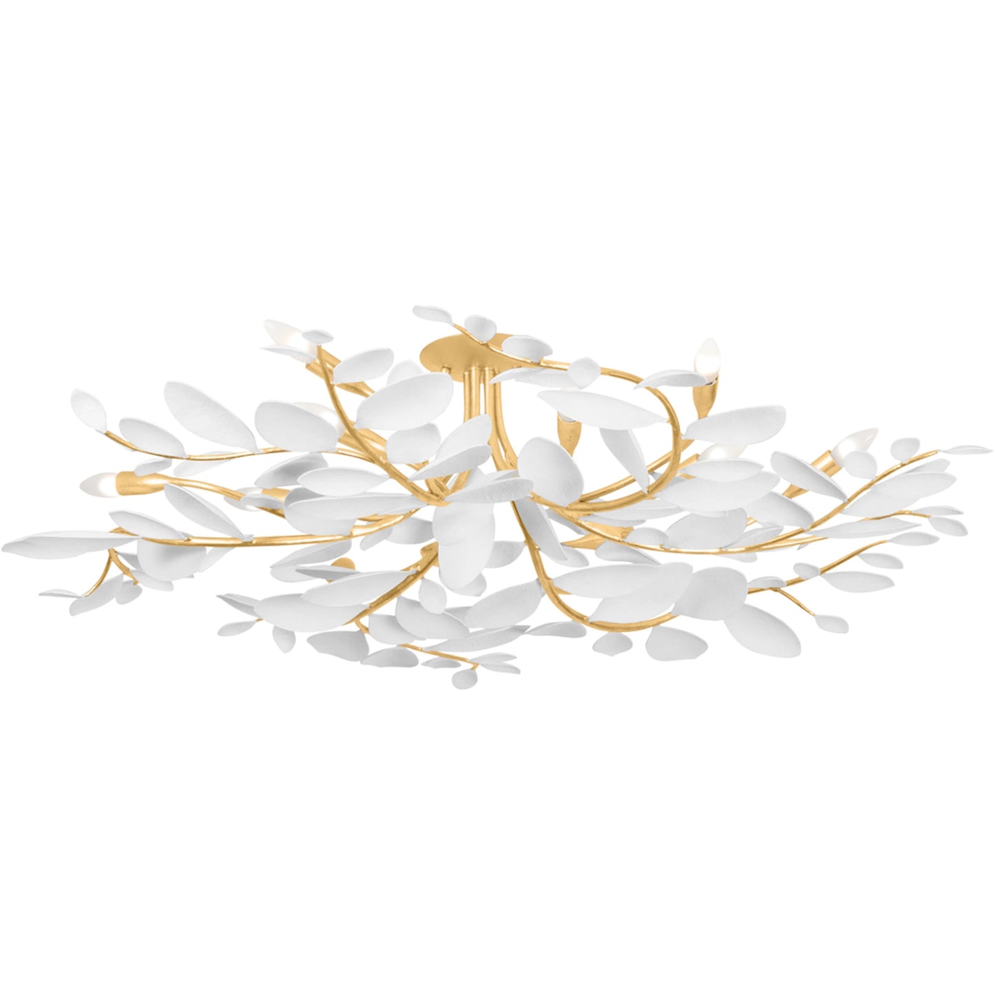 001 SI-2335796 | Additional Silo | Marabec 48" Semi Flush by Hudson Valley in vintage gold leaf, white plaster. Made from iron in a unique style.