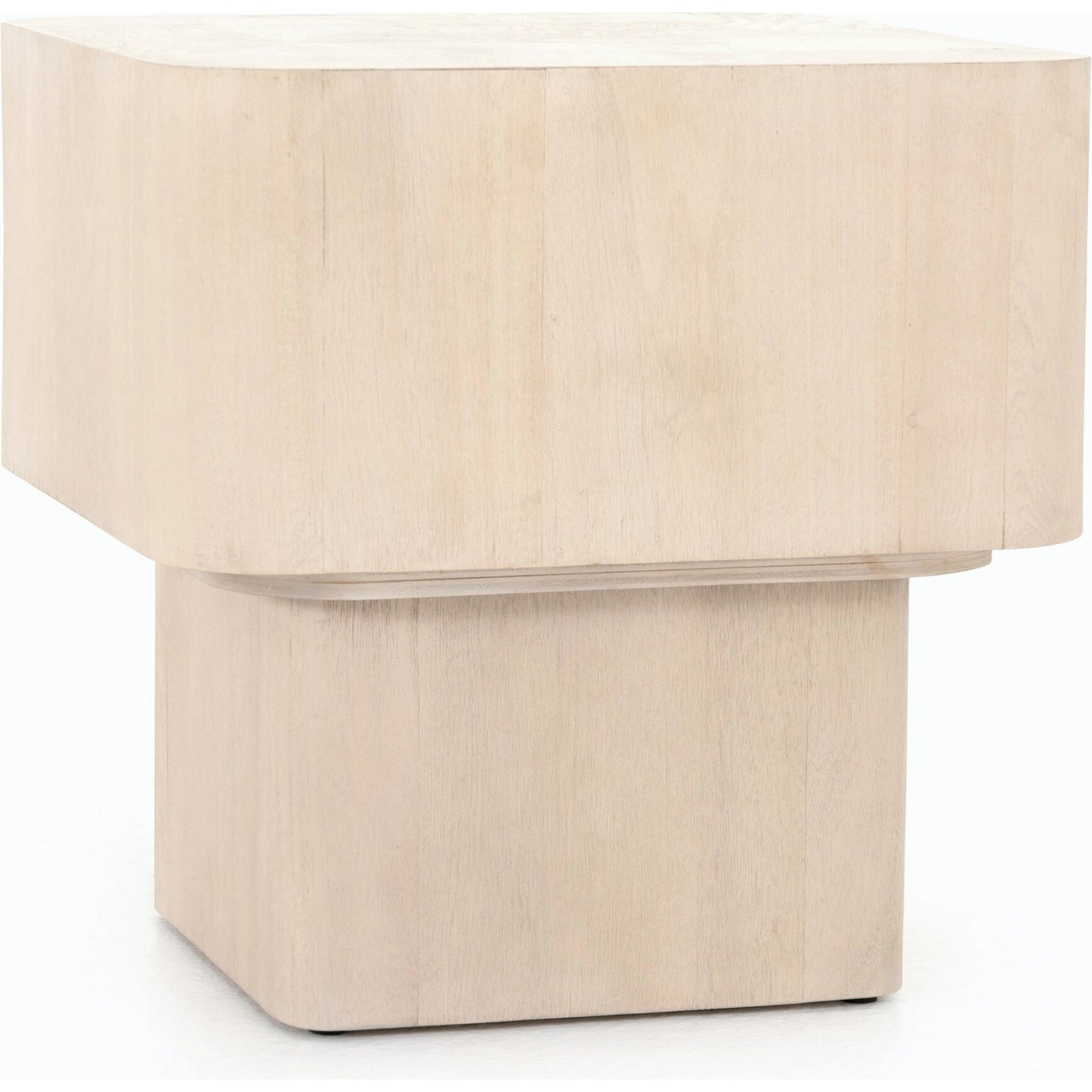 020 SI-1714475 | Closeup | Blanco End Table by Four Hands in bleached burl. Made from ash burl veneer, thick mahogany veneer in a modern style.