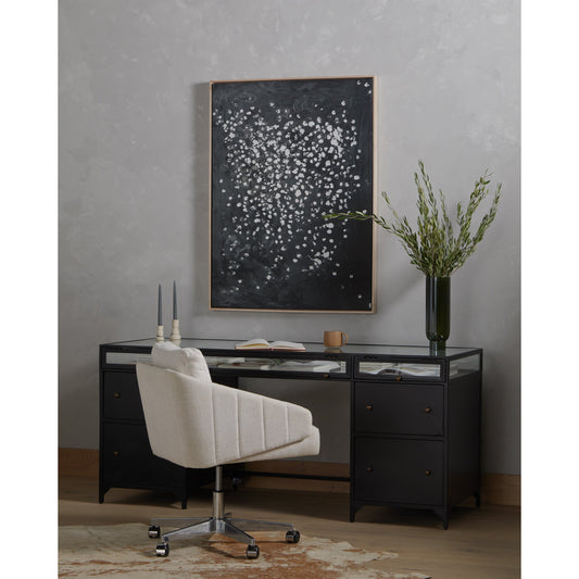 Shadow Box Executive Desk by Four Hands in black. Made from iron in a modern style.