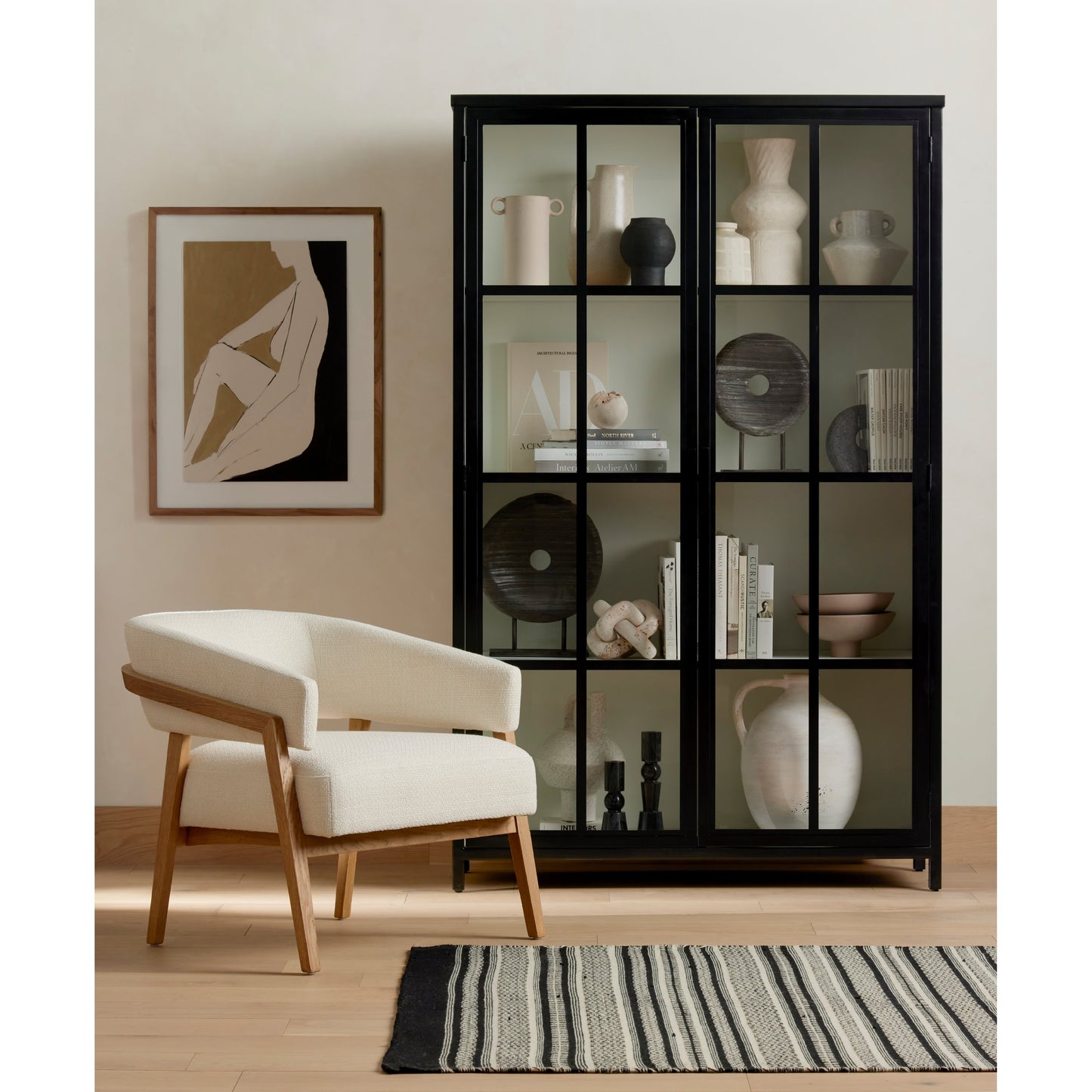037 SI-1901205 | Lifestyle | Dexter Chair by Four Hands in gibson white, light honey nettlewood and gibson white. Made from 97% polyester, 3% acrylic, solid nettlewood, 100% polyester in a modern style.