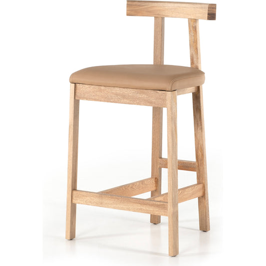 Tex Bar & Counter Stool by Four Hands in natural leather and natural rosa morada. Made from top grain leather, solid rosa morada, 100% polyurethane foam in a rustic style.