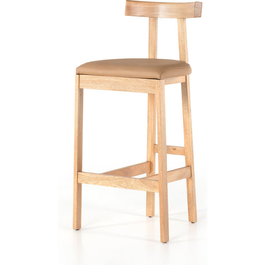 Tex Bar & Counter Stool by Four Hands in natural leather and natural rosa morada. Made from top grain leather, solid rosa morada, 100% polyurethane foam in a rustic style.