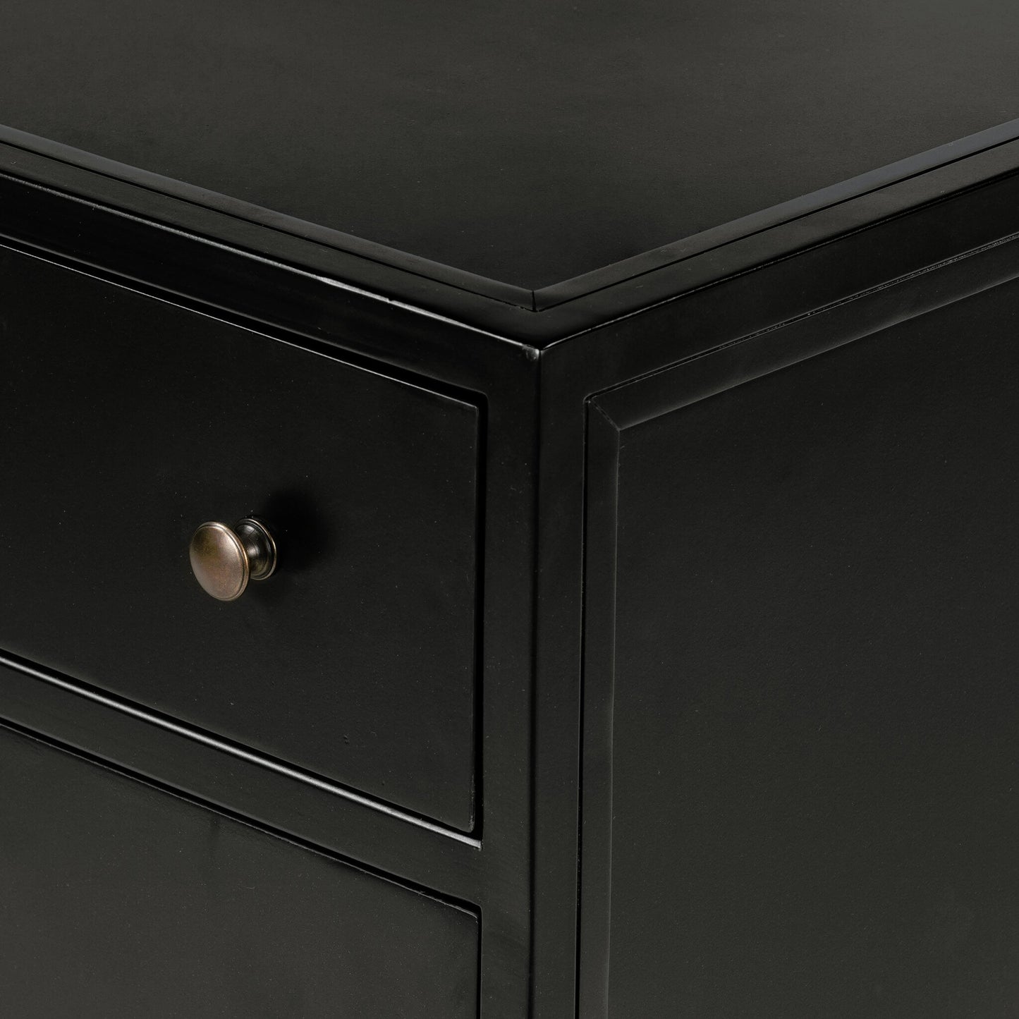006 SI-2158064 | Closeup | Belmont Large Storage Nightstand by Four Hands in black, weathered bronze and black. Made from iron in a modern style.