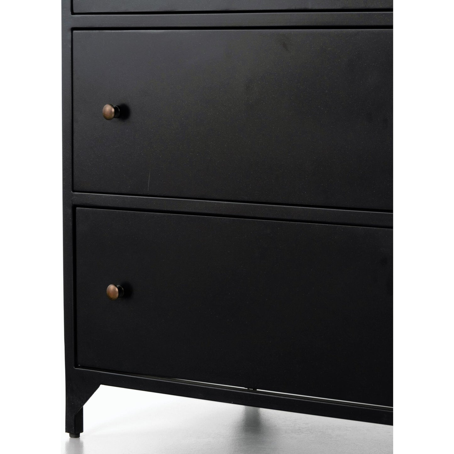 011 SI-2158064 | Closeup | Belmont Large Storage Nightstand by Four Hands in black, weathered bronze and black. Made from iron in a modern style.