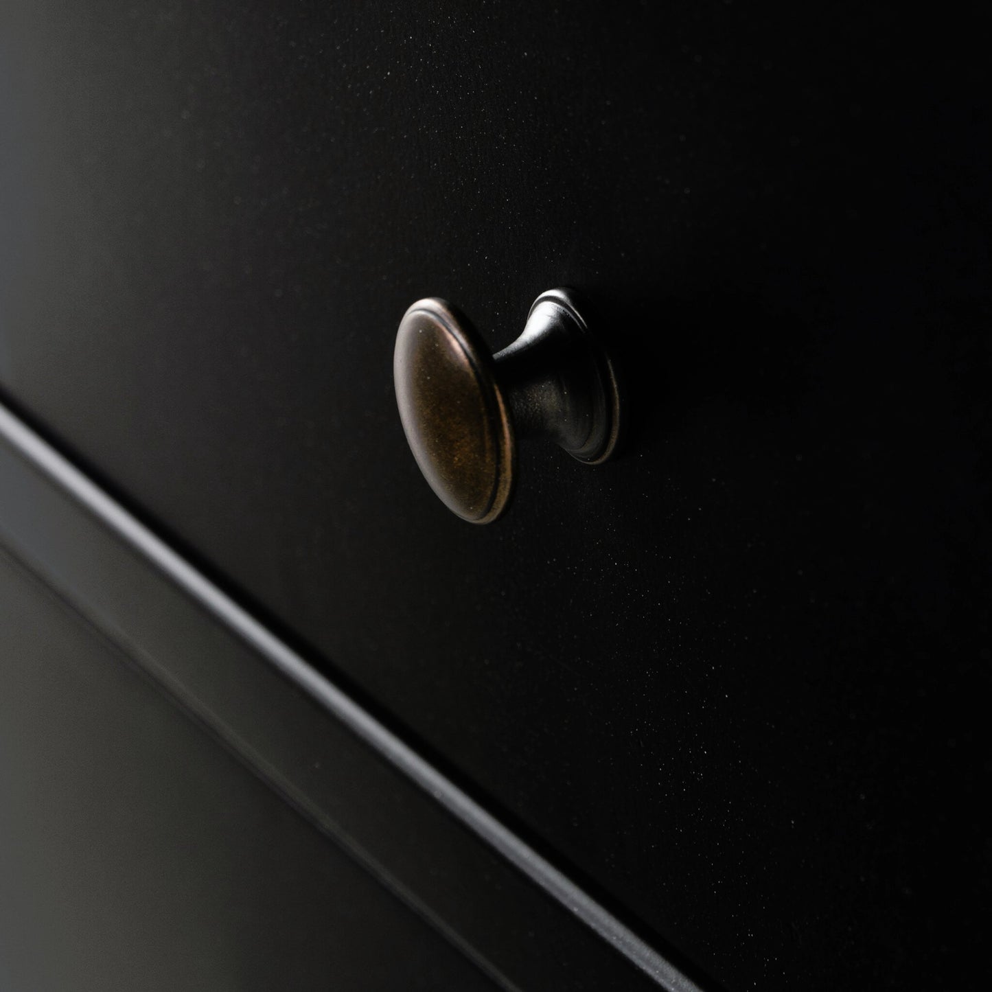 012 SI-2158064 | Closeup | Belmont Large Storage Nightstand by Four Hands in black, weathered bronze and black. Made from iron in a modern style.