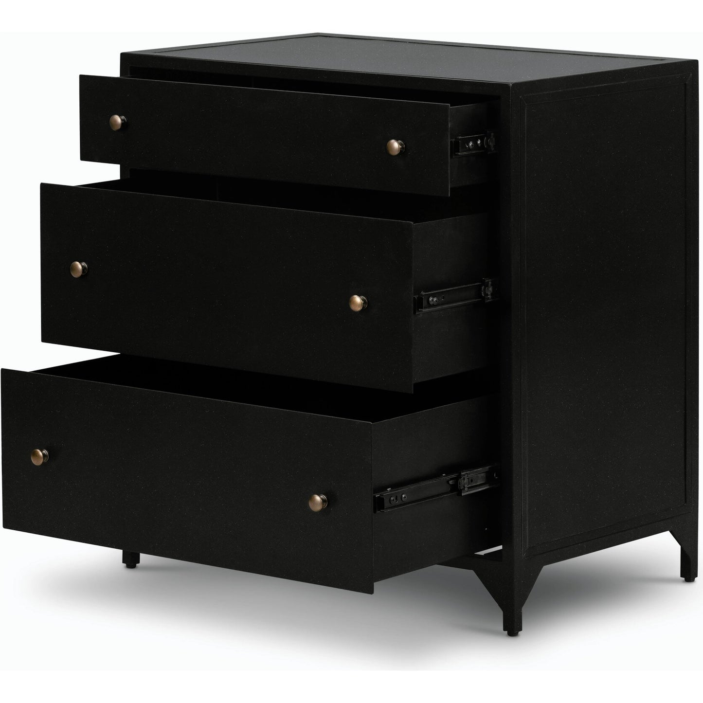008 SI-2158064 | Closeup | Belmont Large Storage Nightstand by Four Hands in black, weathered bronze and black. Made from iron in a modern style.