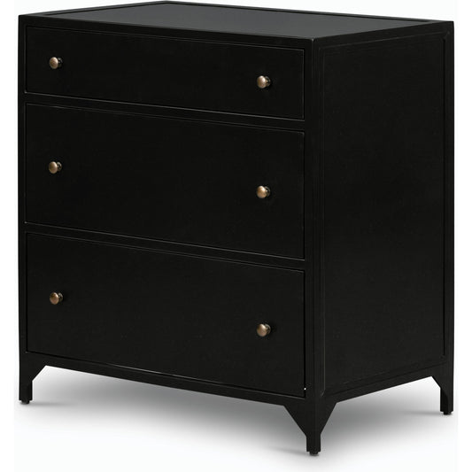 Belmont Large Storage Nightstand by Four Hands in black, weathered bronze and black. Made from iron in a modern style.