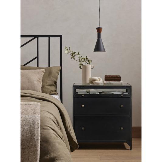 Shadow Box Nightstand by Four Hands in black. Made from iron in a modern style.