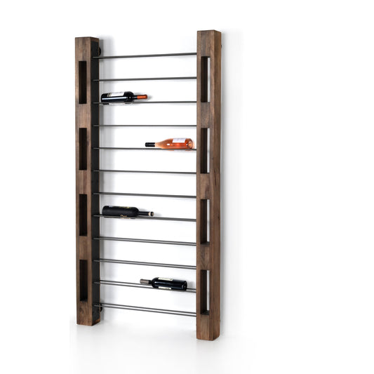 Ortega Wine Rack by Four Hands in smoked mango, gunmetal. Made from solid mango, iron in a eclectic & global style.