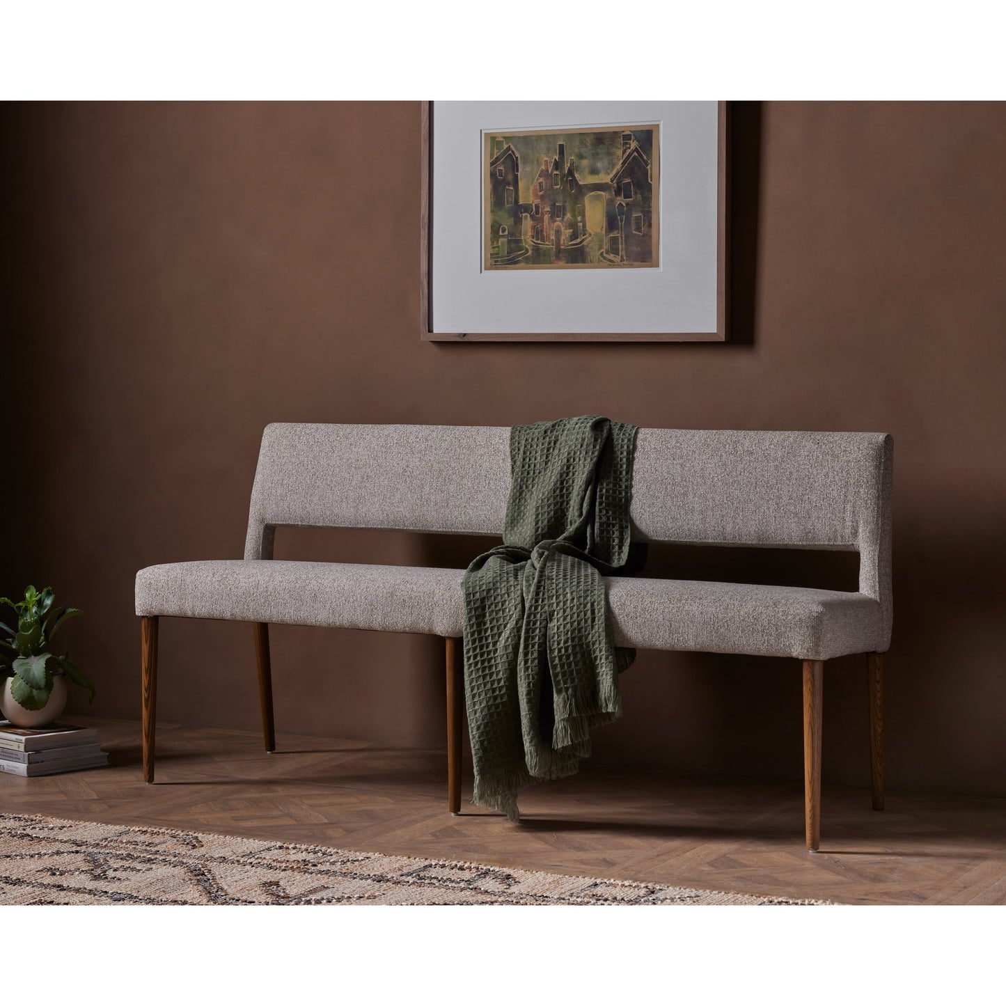 011 SI-1902766 | Lifestyle | Joseph Dining Bench by Four Hands in light camel, toasted nettlewood. Made from 100% polyester, solid nettlewood in a coastal style.