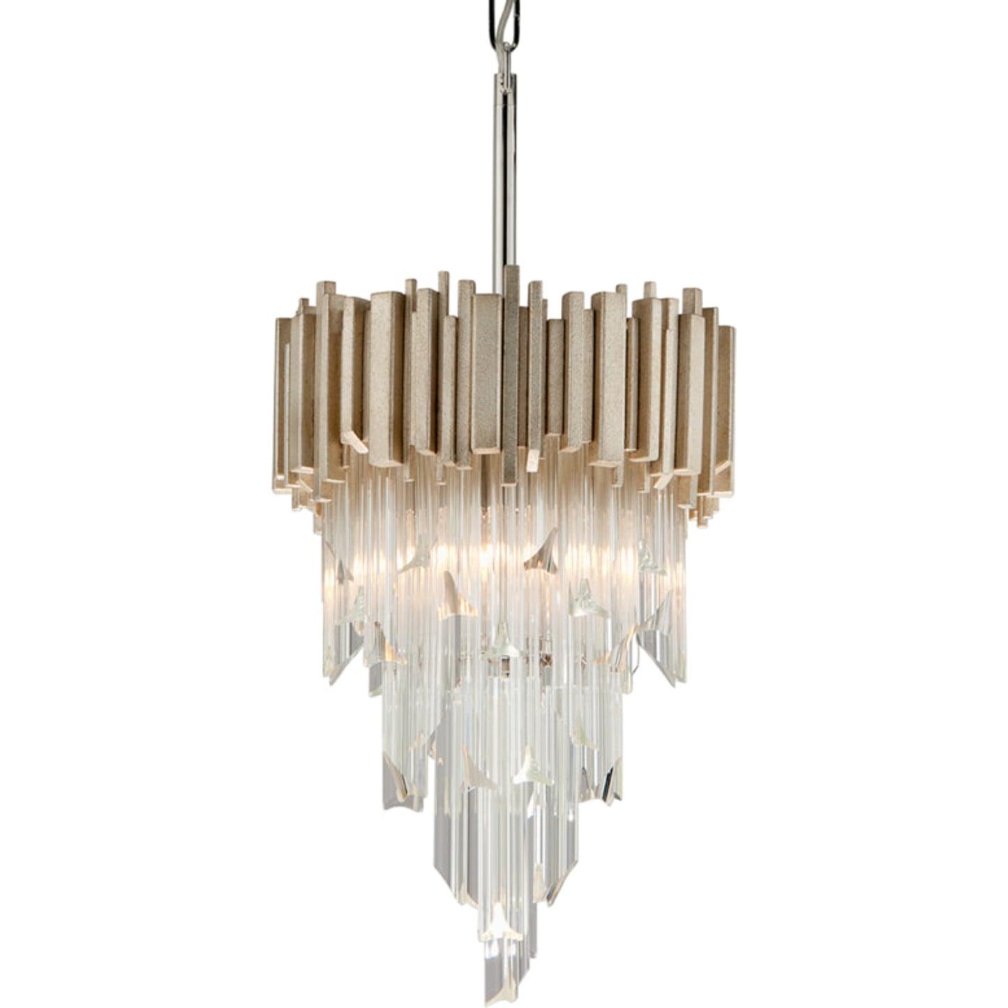002 S-309248 | Primary Silo | Mystique Pendant by Corbett in modern silver leaf. Made from hand-crafted iron in a modern style.