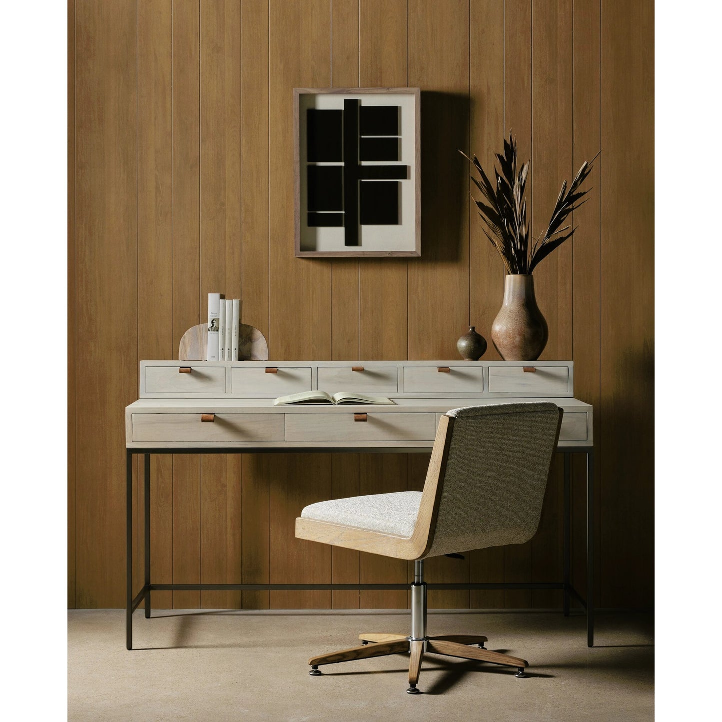 022 SI-1797945 | Lifestyle | Carla Desk Chair by Four Hands. Made from 100% polyester, solid oak in a modern style.