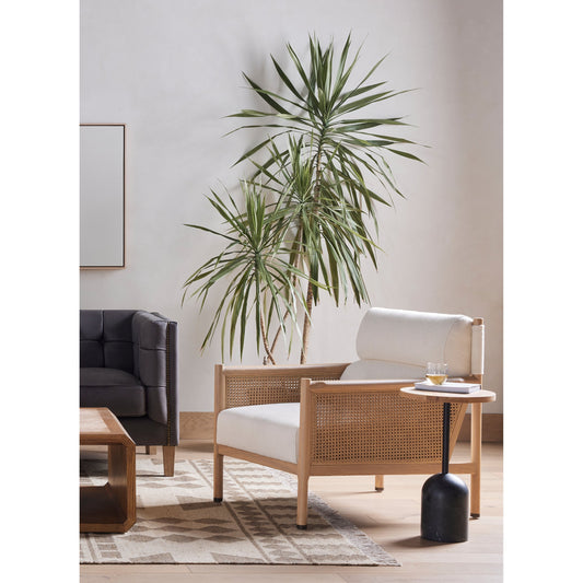Fay Accent Table by Four Hands in black marble, dark kettle black, natural oak and black marble, natural oak. Made from solid oak, solid marble, iron in a cottage & farmhouse style.