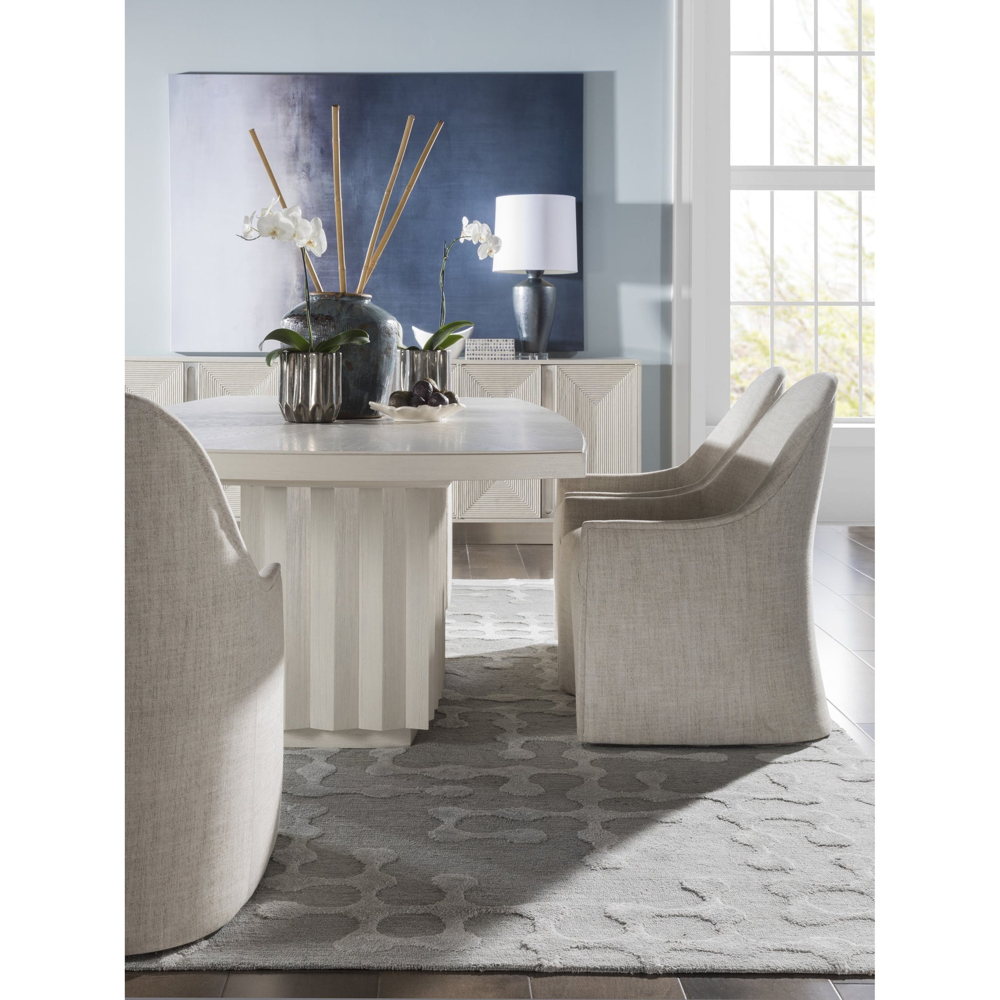 Sarto Dining Table by Artistica Home in cerused white grey. Made from unique in a transitional style.