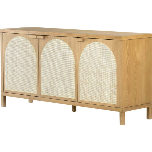 001 SI-1798891 | Primary Silo | Allegra Sideboard by Four Hands in honey oak, honey oak veneer, light natural cane and honey oak. Made from solid oak, oak veneer in a modern style.