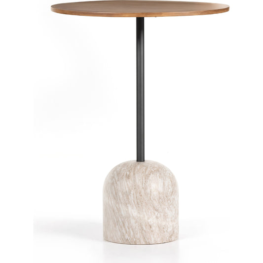 Faye Bar Table by Four Hands in antique white and dark gunmetal, dark natural oak. Made from solid oak, solid marble, iron in a modern style.