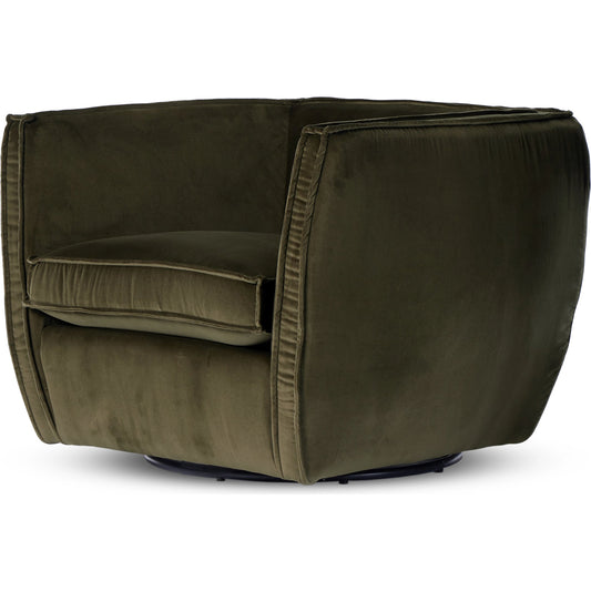 Rashi Swivel Chair by Four Hands in surrey olive. Made from 76.8% cotton, 23.2% polyester, pine plywood, solid pine in a modern style.