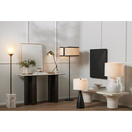 Becker Table Lamp by Four Hands in charcoal and white marble, antique brass. Made from solid marble, stainless steel in a modern style.
