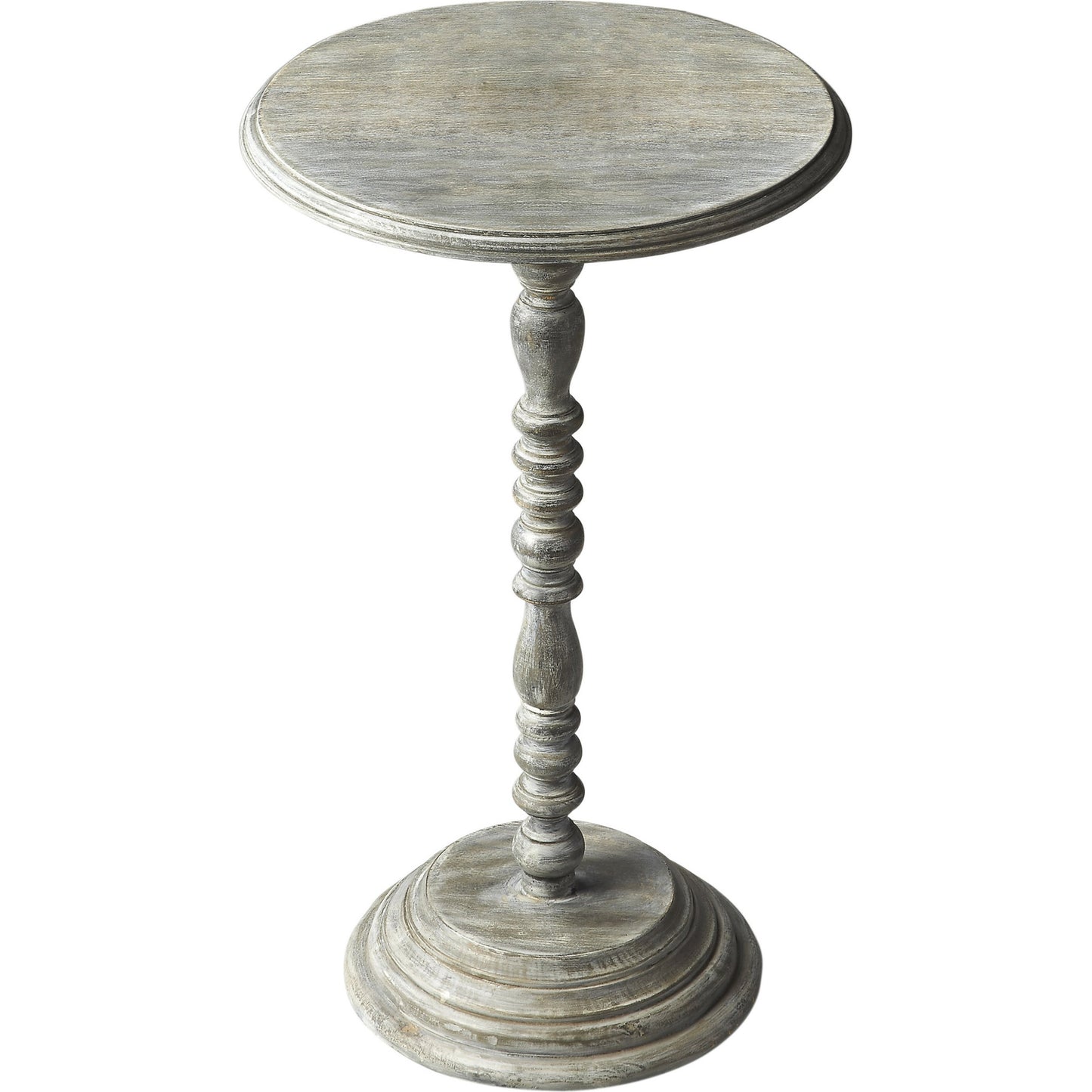 001 O-BUTLER-2265290 | Additional Silo | Pedestal Accent Table by Butler Specialty Company in gray and artifacts. Made from mango wood solids in a cottage & farmhouse style.