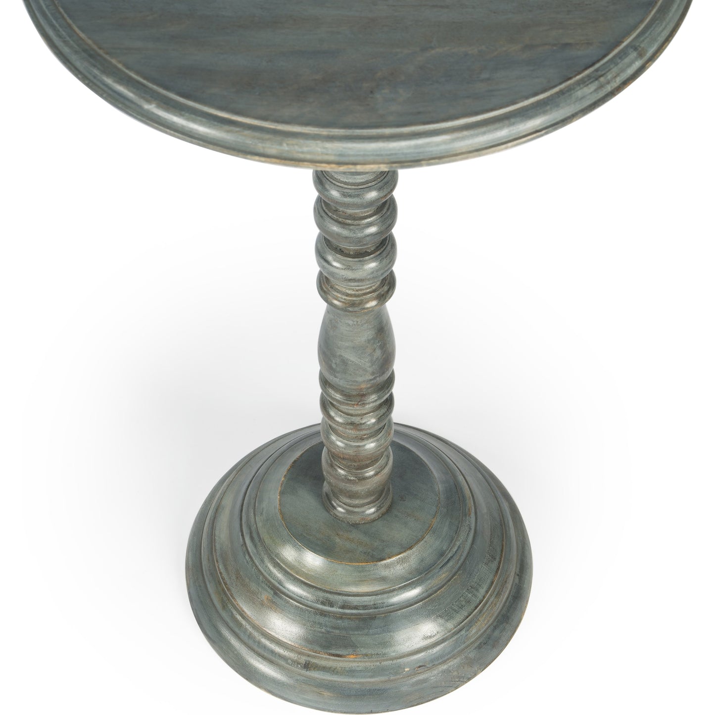 007 O-BUTLER-2265290 | Additional Silo | Pedestal Accent Table by Butler Specialty Company in gray and artifacts. Made from mango wood solids in a cottage & farmhouse style.
