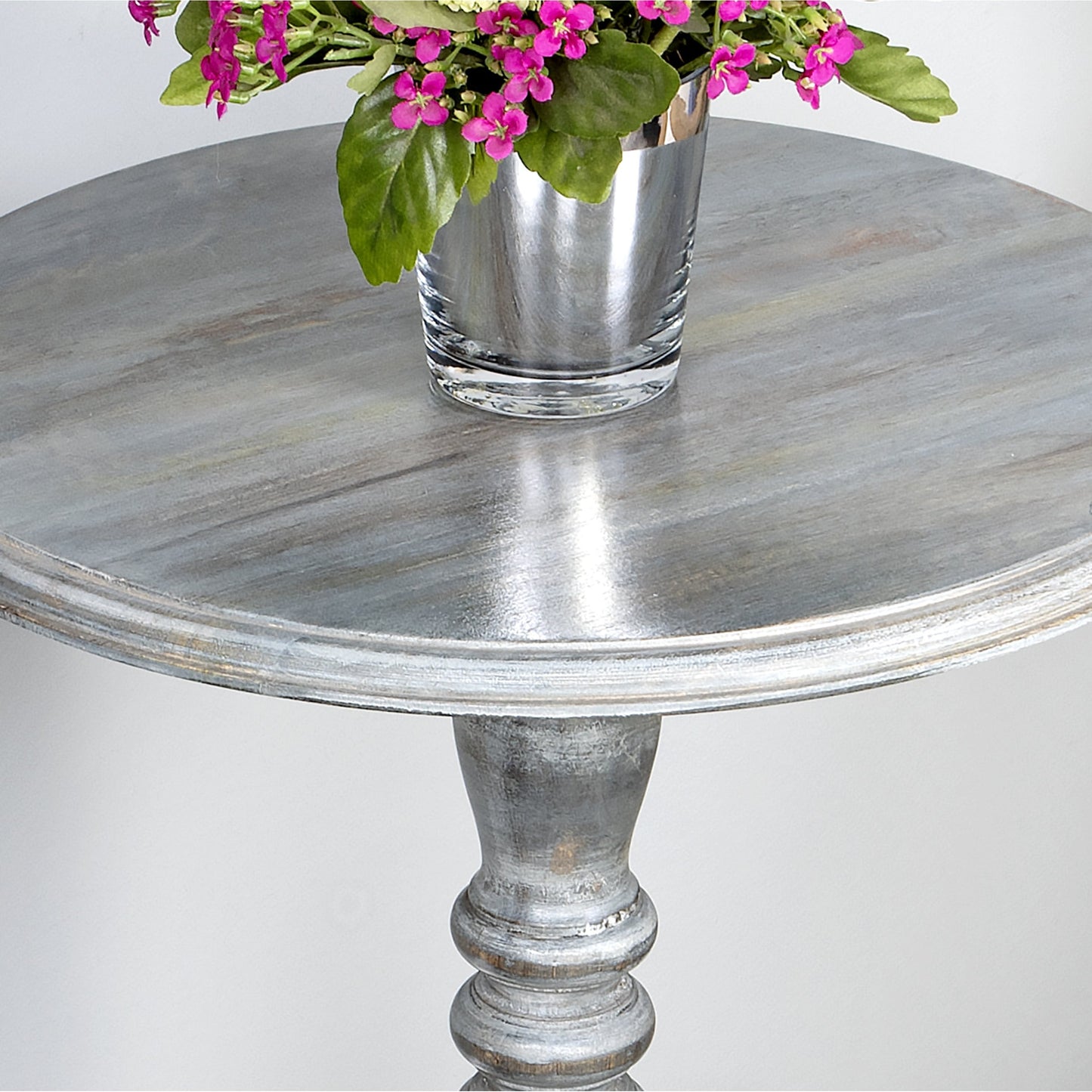 005 O-BUTLER-2265290 | Additional Silo | Pedestal Accent Table by Butler Specialty Company in gray and artifacts. Made from mango wood solids in a cottage & farmhouse style.