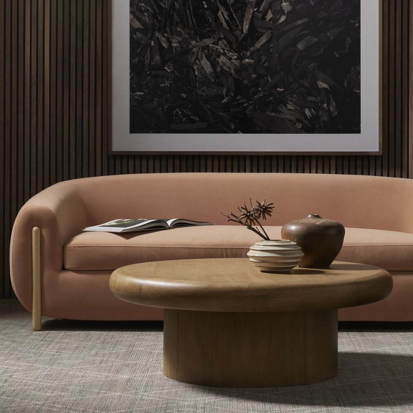 038 SI-1902552 | Lifestyle | Zach Coffee Table by Four Hands in burnished parawood. Made from solid parawood in a modern style.
