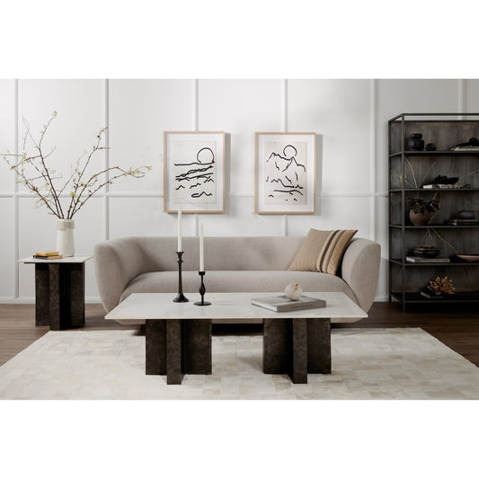 Terrell Coffee Table by Four Hands in raw black, white marble. Made from solid marble, aluminum in a modern style.