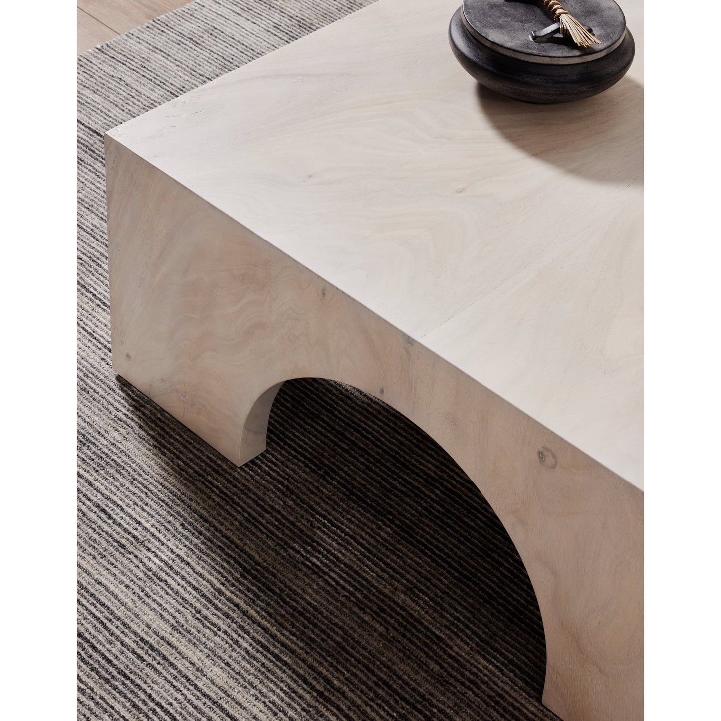 023 SI-1798884 | Lifestyle | Fausto Coffee Table by Four Hands in bleached guanacaste. Made from thick guanacaste veneer in a modern style.