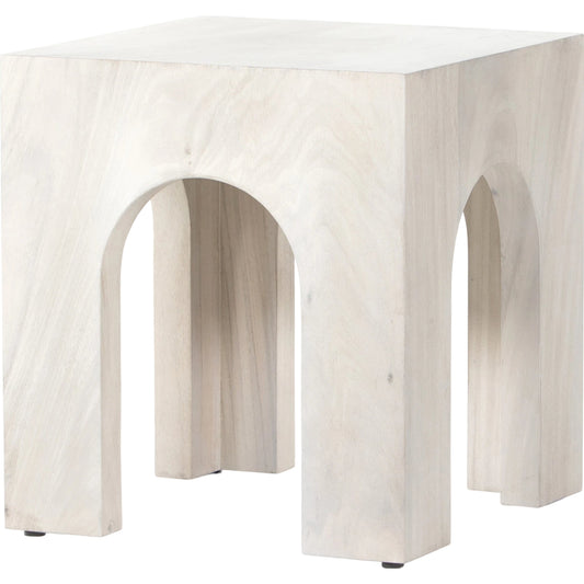 Fausto End Table by Four Hands in bleached guanacaste. Made from thick guanacaste veneer in a modern style.