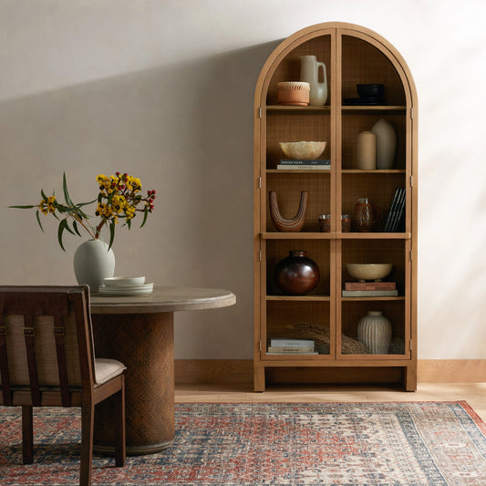 Ilana Cabinet by Four Hands in natural box weave cane, burnished mindi. Made from mindi solid in a modern style.
