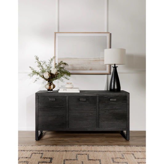 Innes Table Lamp by Four Hands in matte black. Made from aluminum, 60% polyester, 40% viscose (rayon) in a modern style.