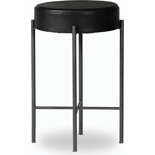 Nocona Bar + Counter Stool by Four Hands in black leather, gunmetal and black leather. Made from top grain leather, iron, 100% polyurethane foam pad in a modern style.
