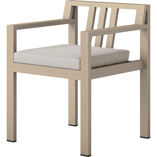 001 SI-1799867 | Primary Silo | Monterey Outdoor Dining Armchair, Washed Brown by Four Hands in washed brown. Made from 100% olefin, solid fsc®-certified teak, 91% polyurethane foam pad, 9% polyester fiber batting in a modern style.