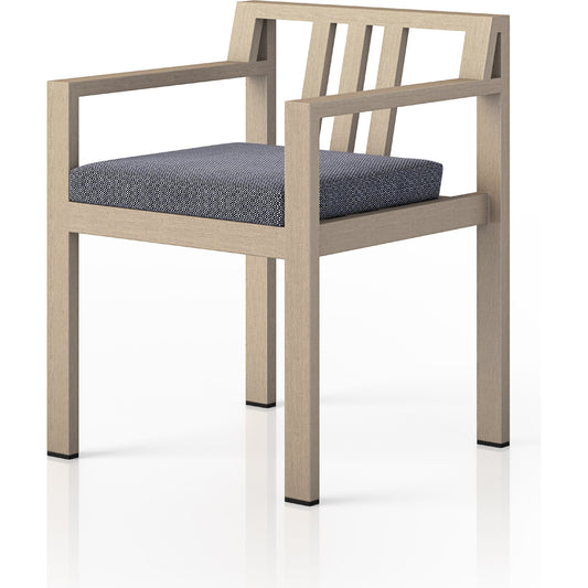 Monterey Outdoor Dining Armchair, Washed Brown by Four Hands in washed brown. Made from 100% olefin, solid fsc®-certified teak, 91% polyurethane foam pad, 9% polyester fiber batting in a modern style.