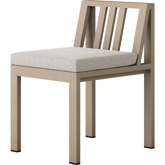 001 SI-1799879 | Primary Silo | Monterey Outdoor Dining Chair by Four Hands in washed brown. Made from 100% olefin, solid fsc®-certified teak, 91% polyurethane foam pad, 9% polyester fiber batting in a modern style.