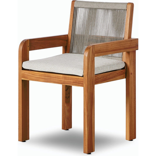 Culver Outdoor Dining Armchair by Four Hands in faye sand. Made from 100% olefin, solid fsc®-certified teak, 100% polypropylene in a coastal style.